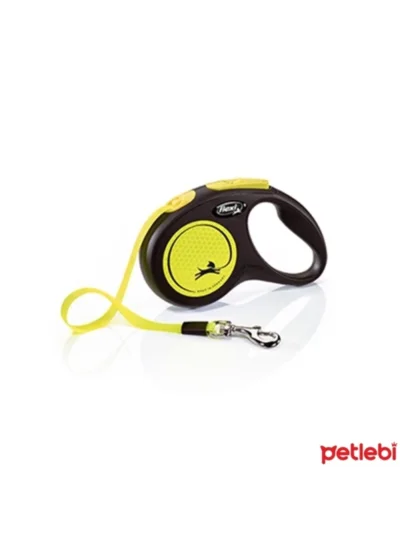 Flexi New Neon Otomatik Şerit Köpek Gezdirme Kayışı 5m [S] (Sarı)