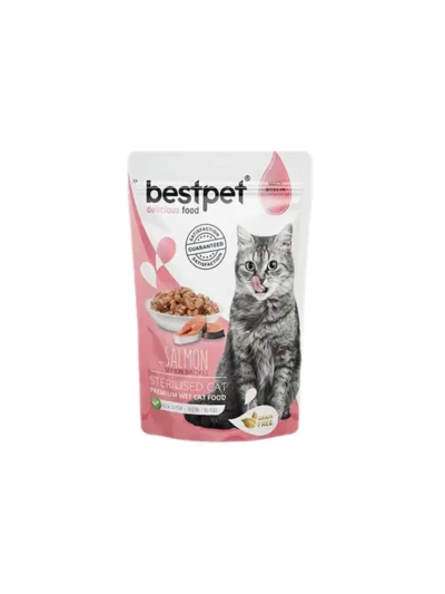 BestPet Pouch Jöle İçinde Somonlu Tahılsız Kısırlaştırılmış Kedi Konservesi 85gr