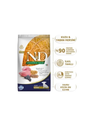 N&D Low Mini Puppy Kuzulu Yaban Mersinli Yavru Köpek Maması 2,5 KG