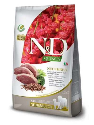 N&D Quinoa Ördek Etli Kinoalı Brokolili Orta ve Büyük Irk Kısırlaştırılmış Köpek Maması 12kg