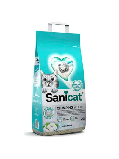Sanicat Clumping White Cotton Oksijen Kontrol Ultra Emici Kedi Kumu 20 Lt