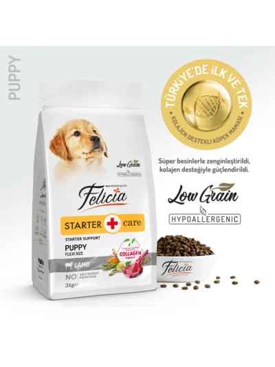 Felicia Az Tahıllı Kolajenli Hipoalerjenik Kuzu Etli Küçük ve Orta Irk Yavru Köpek Maması 3kg