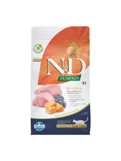 N&D Pumpkin Kuzu Etli Bal Kabaklı ve Yaban Mersinli Tahılsız Kısırlaştırılmış Kedi Maması 1,5kg