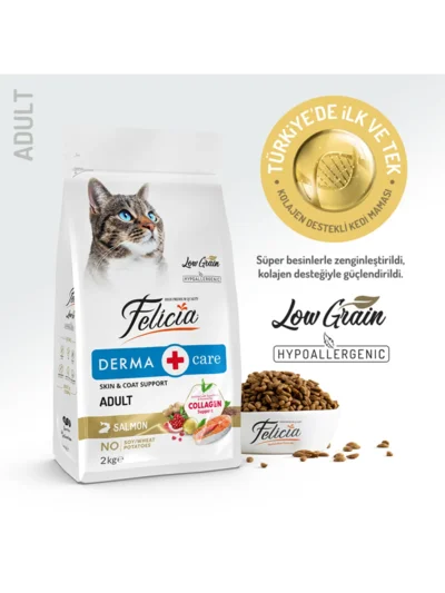 Felicia Kolajenli Somonlu Az Tahıllı Yetişkin Kedi Maması HypoAllergenic Kedi Maması 2 Kg