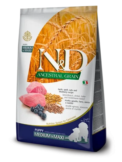 N&D Ancestral Grain Kuzu Etli ve Yaban Mersinli Orta/Büyük Irk Yavru Köpek Maması 2.5 Kg