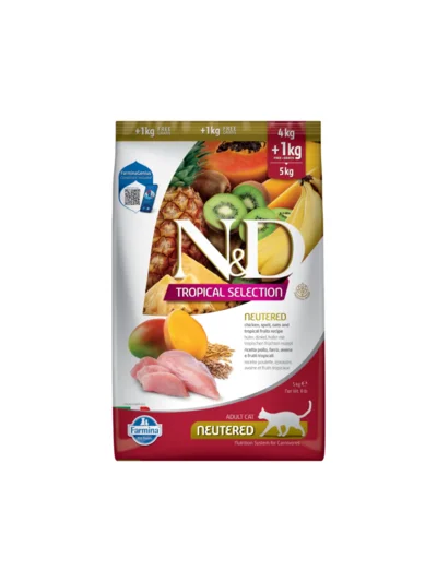 N&D Tropical Selection Tavuklu ve Tropikal Meyveli Kısırlaştırılmış Kedi Maması 4kg + 1kg HEDİYE