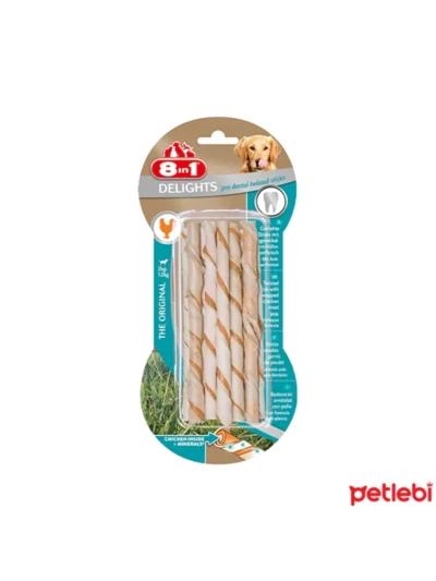 8in1 Delights Pro Dental Diş Sağlığı için Twisted Sticks Köpek Çiğneme Kemiği 55gr