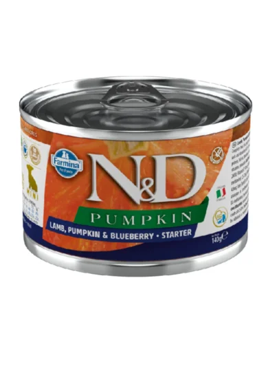 N&D Pumpkin Starter Kuzulu Yaban Mersinli Tahılsız Küçük Irk Yavru Köpek Konservesi 140Gr