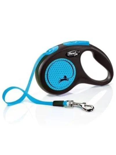Flexi Neon Otomatik Şerit Tasma Small Mavi 5 Mt