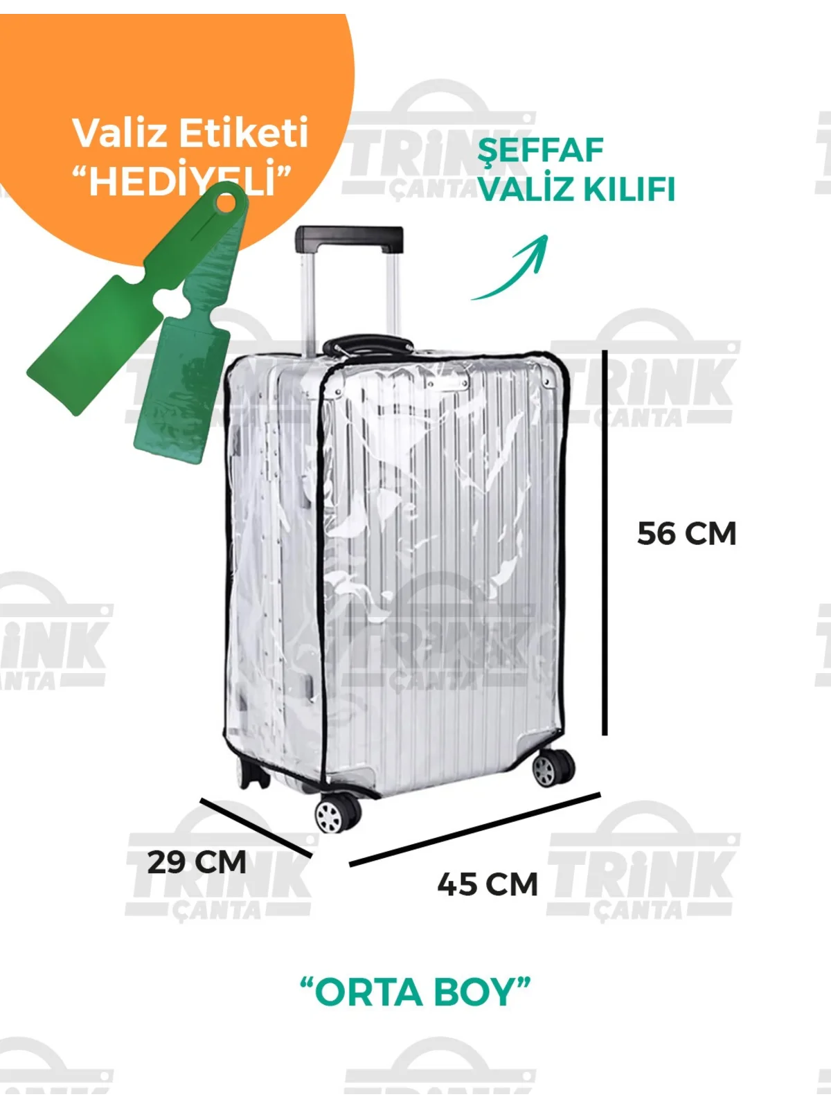 Valiz Kılıfı Şeffaf Su Geçirmez Kir Tutmaz Kolay Temizlenebilir LRG61, Orta Boy