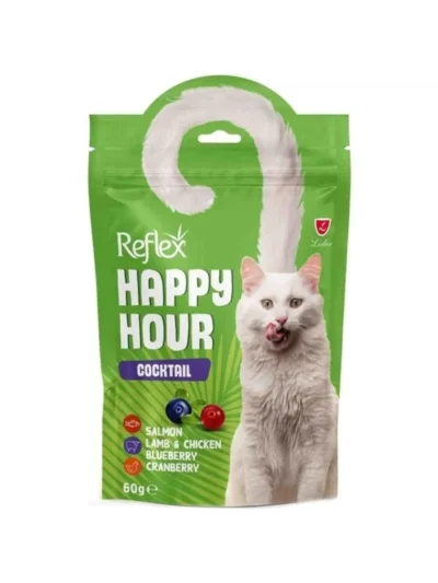 Reflex Happy Hour Cocktail Somonlu, Kuzulu, Tavuklu ve Yaban Mersinli Kedi Ödül Maması 60gr