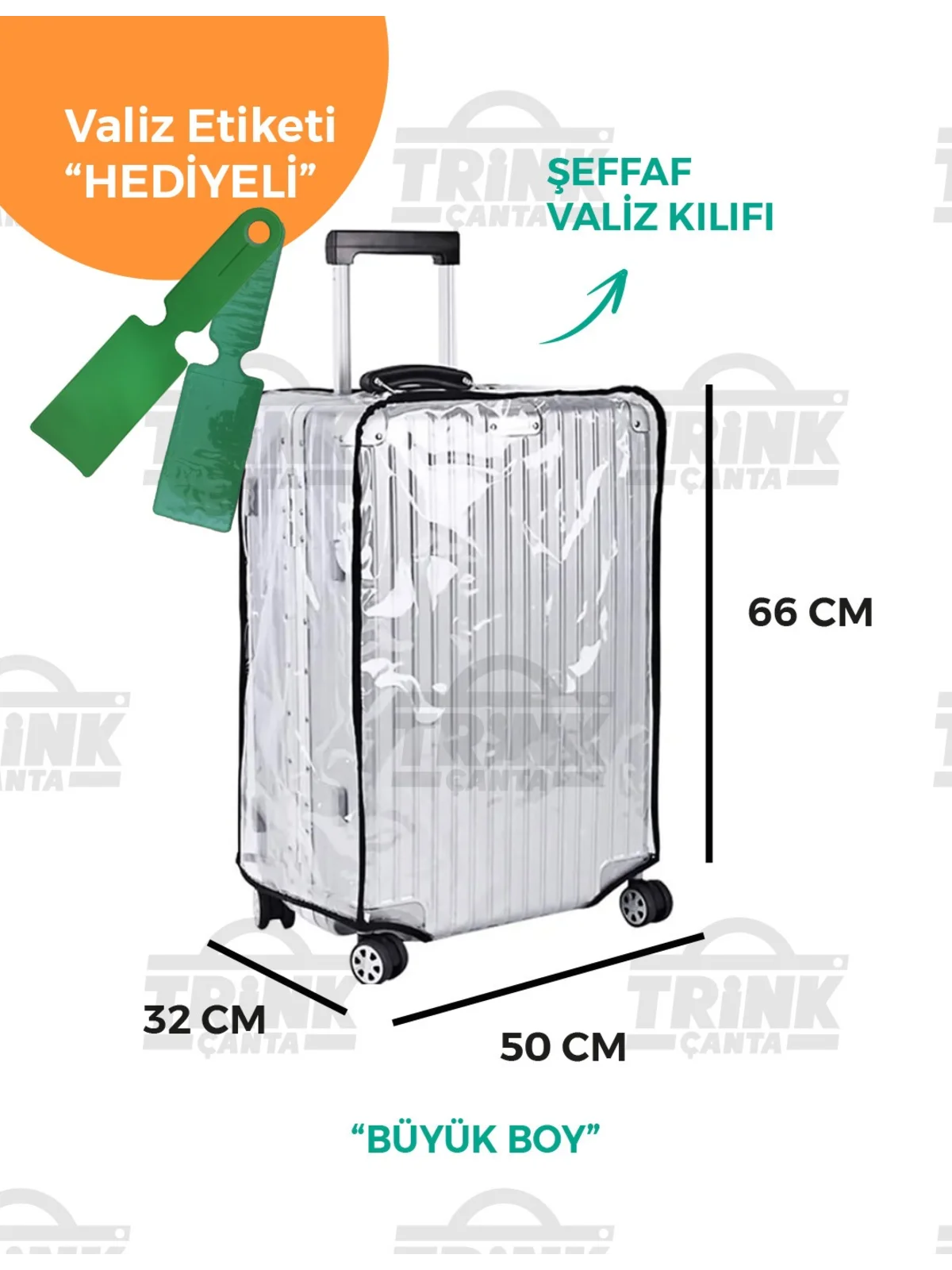 Valiz Kılıfı Şeffaf Su Geçirmez Kir Tutmaz Kolay Temizlenebilir LRG61, Büyük Boy
