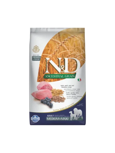 N&D Ancestral Kuzu Etli ve Yaban Mersinli Orta ve Büyük Irk Ata Tahıllı Yetişkin Köpek Maması 2,5kg