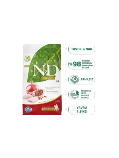 N&D Tavuklu Narlı Tahılsız Kitten Yavru Kedi Maması 1,5Kg