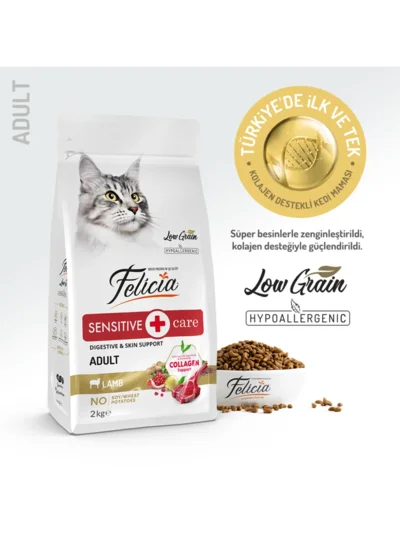 Felicia Kolajenli Kuzulu Az Tahıllı Yetişkin Kedi Maması HypoAllergenic Kedi Maması 2 Kg