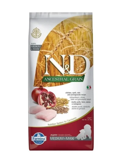 N&D Düşük Tahıllı Tavuklu Narlı Medium Maxi Yavru Köpek Maması 12 Kg