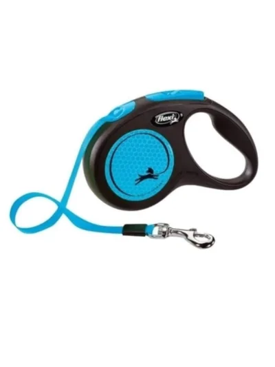 Flexi Neon Otomatik Şerit Tasma Medium Mavi 5 Mt