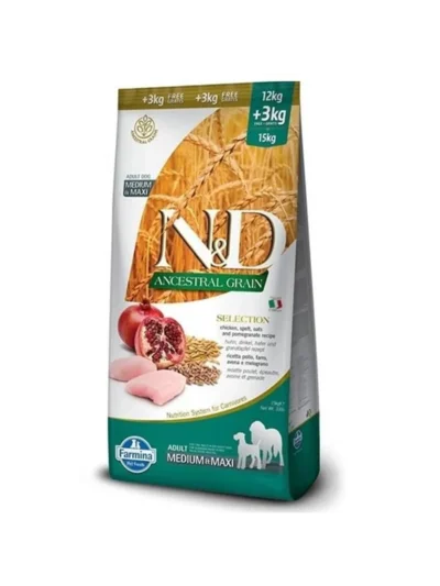 N&D Low Medium Maxi Tavuklu Narlı Yetişkin Köpek Maması 12+3 Kg