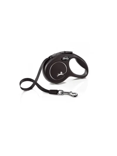 Flexi New Classic Otomatik Şerit Köpek Gezdirme Kayışı 3m (Siyah) [XS]