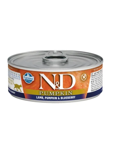 N&D Pumpkin Balkabaklı Kuzulu ve Yaban Mersinli Tahılsız Yetişkin Kedi Konservesi 70gr