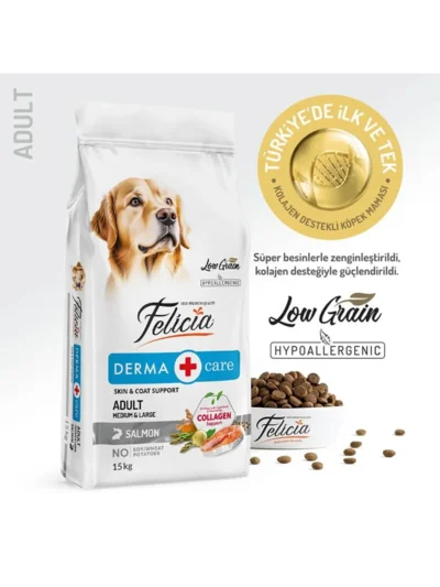 Felicia Kolajenli Somonlu Az Tahıllı Medium  Large Yetişkin Köpek Maması Breed HypoAllergenic Köpek Maması 15 Kg