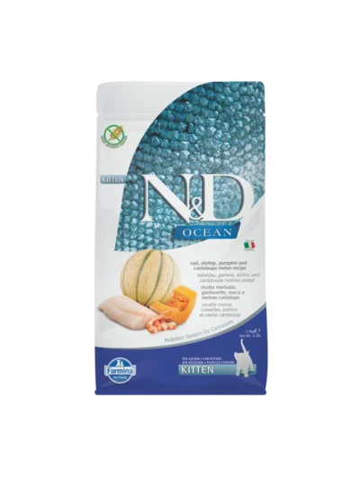 N&D Ocean Morina Balıklı Bal Kabaklı Karidesli ve Kavunlu Tahılsız Yavru Kedi Maması 1,5kg