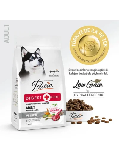 Felicia Kolajenli Kuzulu Az Tahıllı Medium/Large Yetişkin Köpek Maması Breed HypoAllergenic Köpek Maması 3 Kg