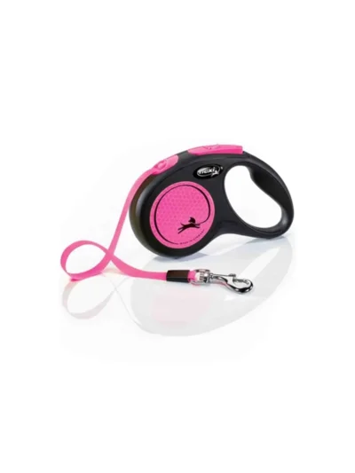 Flexi Neon Otomatik Şerit Tasma Small Pembe 5 Mt
