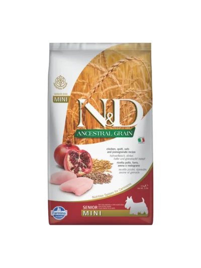 N&D Ancestral Grain Tavuklu ve Narlı Küçük Irk Az Tahıllı Yaşlı Köpek Maması 2,5kg