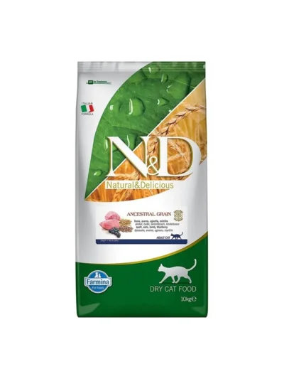 N&D Kuzu Etli ve Yaban Mersinli Düşük Tahıllı Kısırlaştırılmış Kedi Maması 10kg