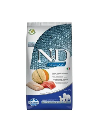 N&D Ocean Somon Ve M.Balıklı Kavunlu Tahılsız Yetişkin Köpek Maması 12 Kg