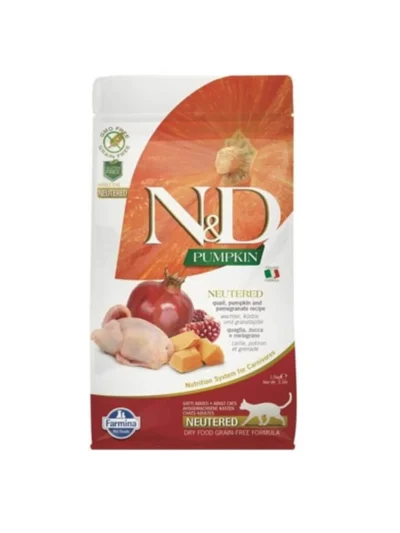 N&D Pumpkin Tahılsız Bıldırcın Etli Bal Kabaklı ve Narlı Kısırlaştırılmış Kedi Maması 1,5Kg