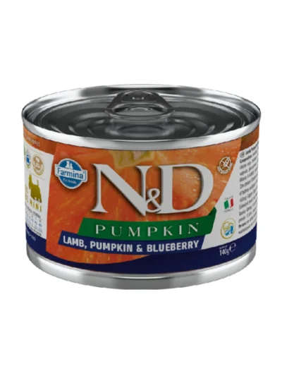N&D Pumpkin Bal Kabaklı Kuzulu ve Yaban Mersinli Küçük Irk Tahılsız Yetişkin Köpek Konservesi 140Gr