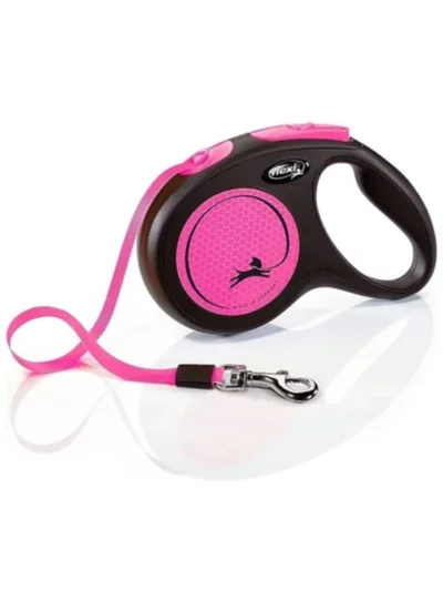 Flexi Neon Otomatik Şerit Tasma Medium Pembei 5 Mt