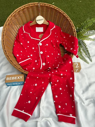 Yıldız Baskılı Pijama Takımı Kırmızı