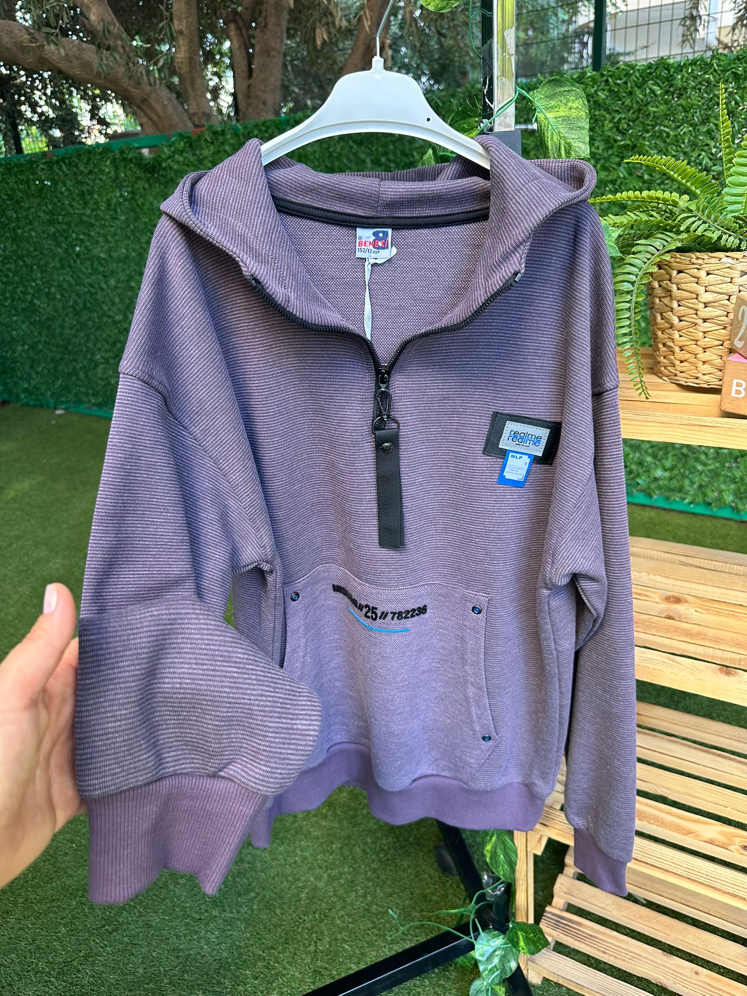 Realme Baskılı Kapüşonlu Sweatshirt  Mürdüm