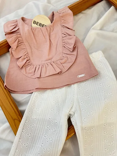 Önü Fırfırlı Alt Üst Takım Pembe