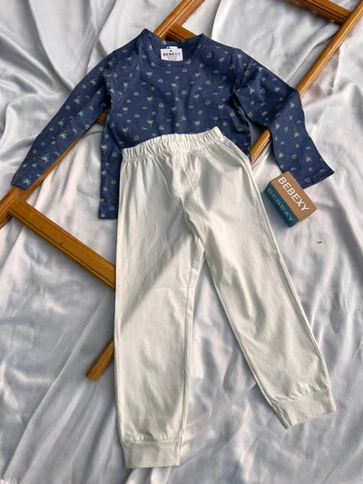 Çoklu Desen Baskılı  Pijama Takımı Mavi