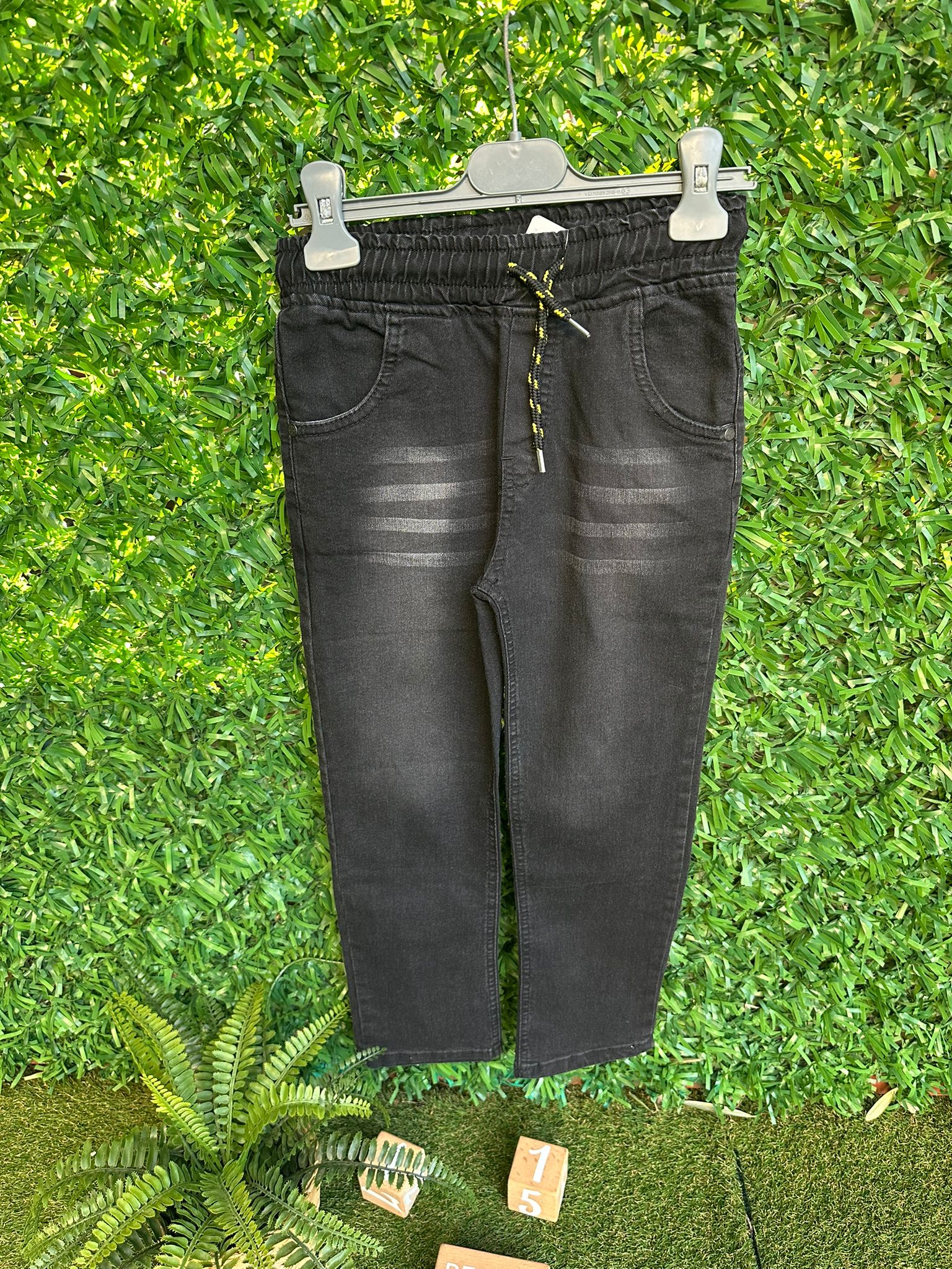 İpli Bel Lastikli   Jean Pantolon  Siyah
