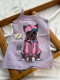 Sevimli Köpek Baskılı Atlet Pembe