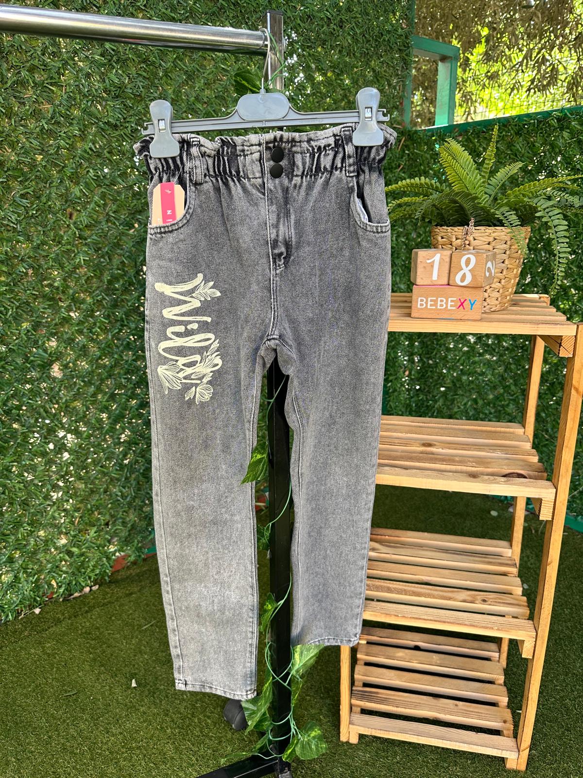 Wild Baskılı Jean Pantolon  Gri