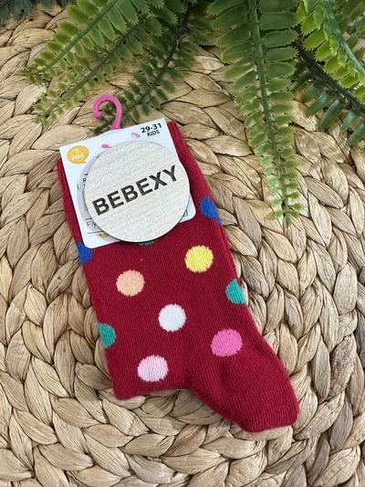 Renkli Benekli Soket Çorap Bordo
