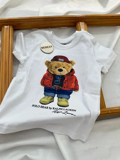 Bereli Ayı Baskılı Tişört Beyaz