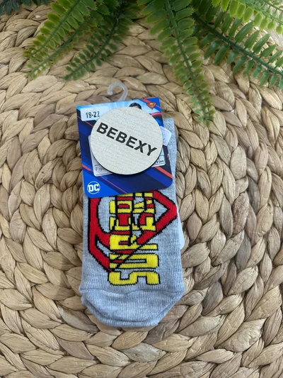 Süperman Baskılı Çorap Bebe Gri