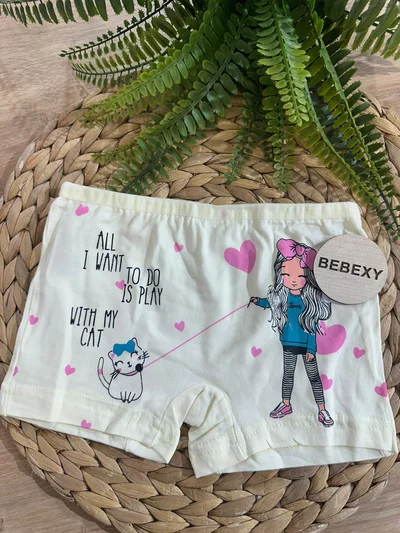Kız Çocuk Boxer Kız Kedi Baskılı Sarı 