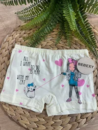 Kız Çocuk Boxer Kız Kedi Baskılı Sarı