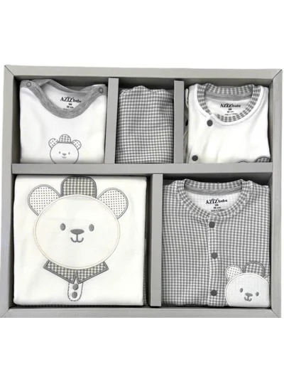 Ayıcık Desenli 10  Parça Hastane Çıkışı Set Gri