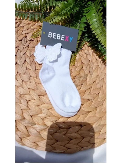 Kelebek Detaylı Beyaz Çorap