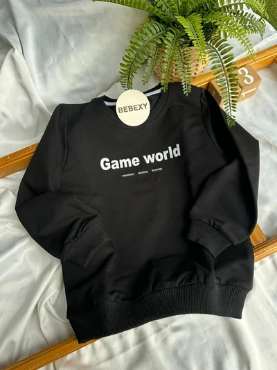 Game World Yazılı Siyah Sweat 