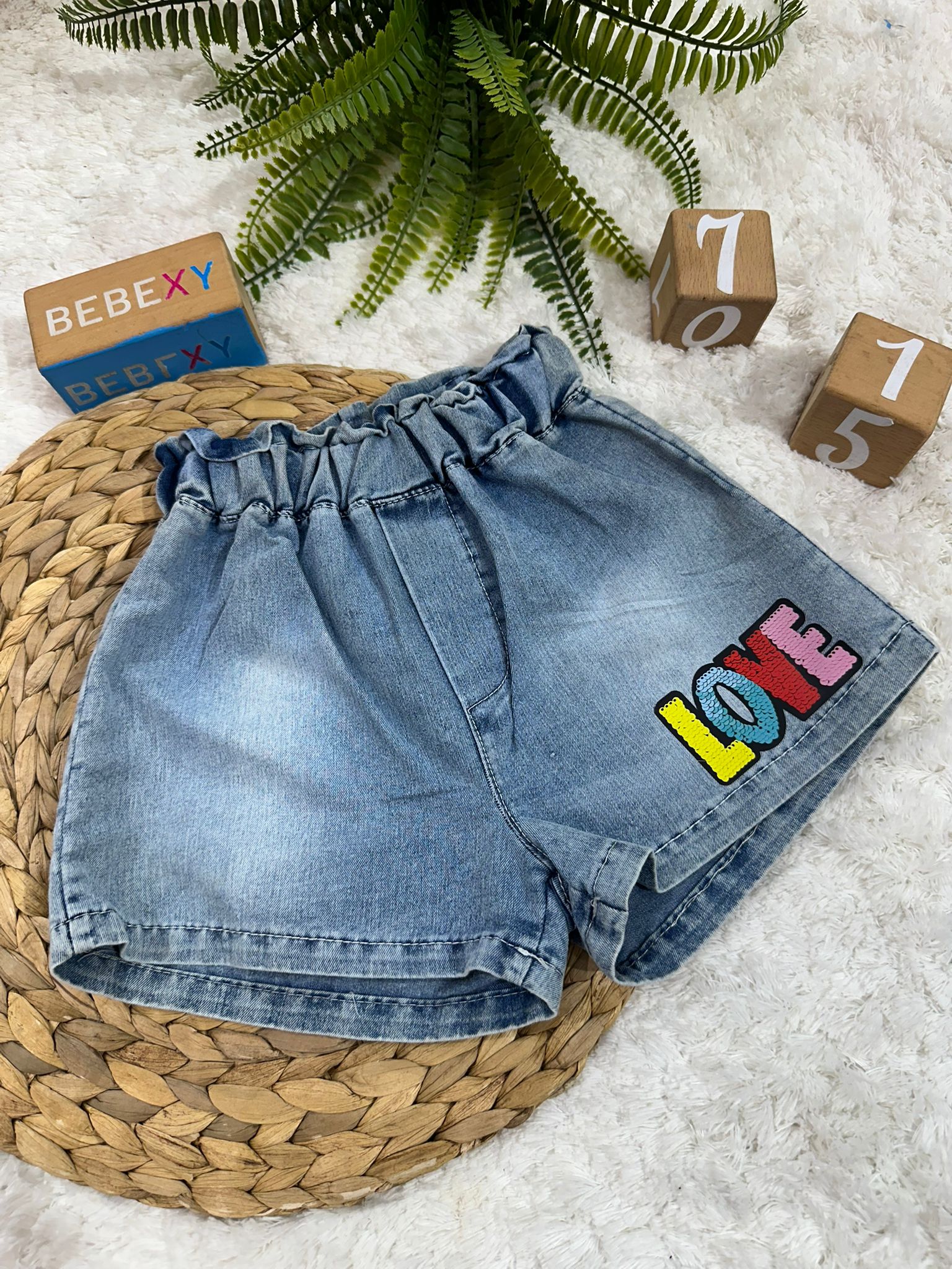 Love Baskılı  Denim Şort 